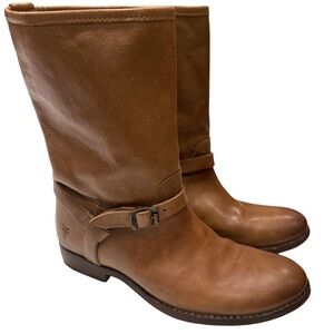 Frye Tan Leather Moto Harness Strap Short Boots Womens Size 6 #77106